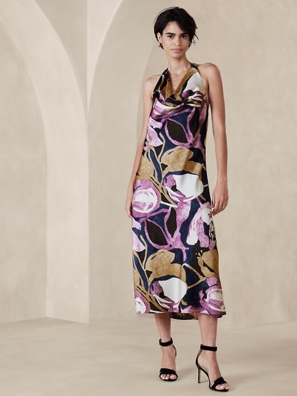 Banana Republic Cowl Neck Floral Abstract Midi Dress